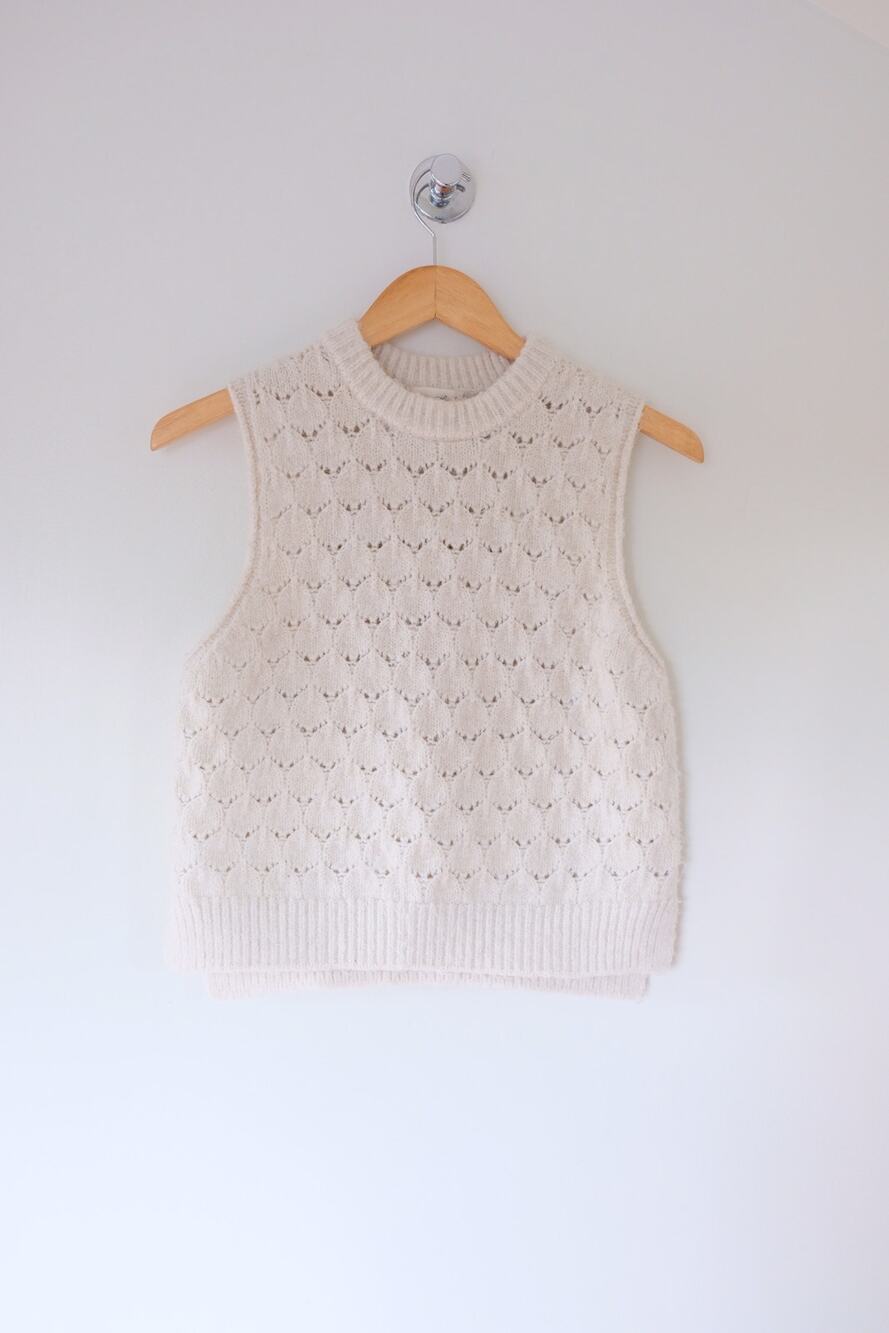 Universal Thread Sweater Cream Vest Pointelle Knit Cropped Cottagecore S